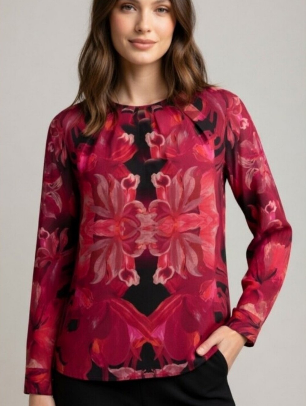 NWOT TED BAKER Zacci Red Orchid Floral Zacci Blouse XS (Ted Baker 0, US 2)
